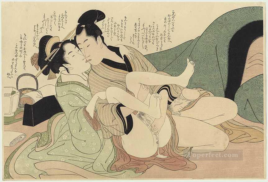 若い遊女と愛人喜多川歌麿の性的関係油絵